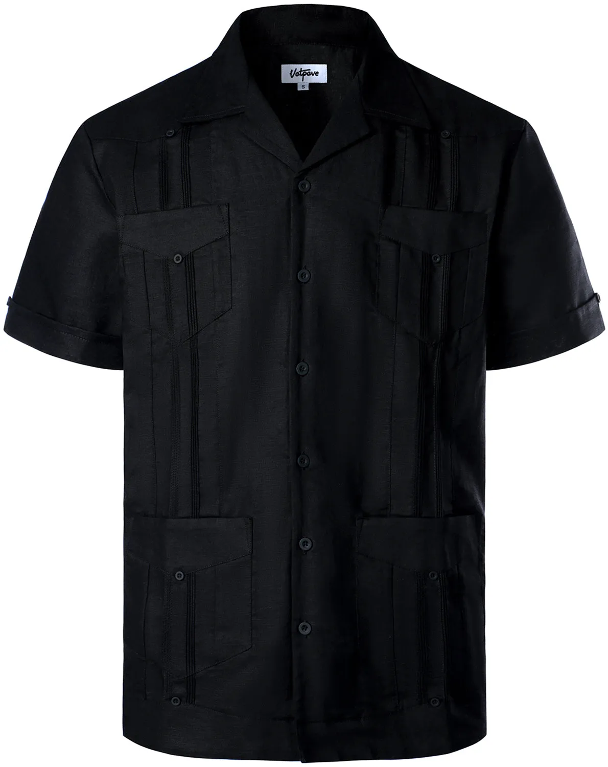 VATPAVE Mens Linen Cuban Guayabera Shirts Casual Button Down Short Sleeve Summer Shirts