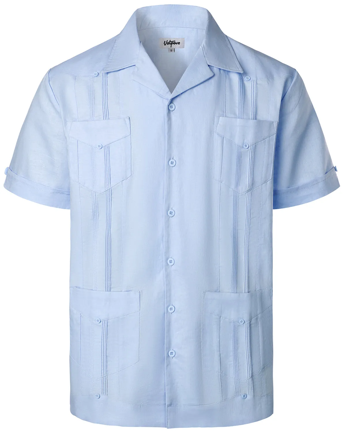 VATPAVE Mens Linen Cuban Guayabera Shirts Casual Button Down Short Sleeve Summer Shirts