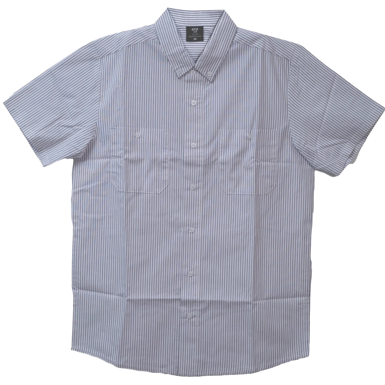 VB775WG - Men's White Work Shirts with Grey Strips
