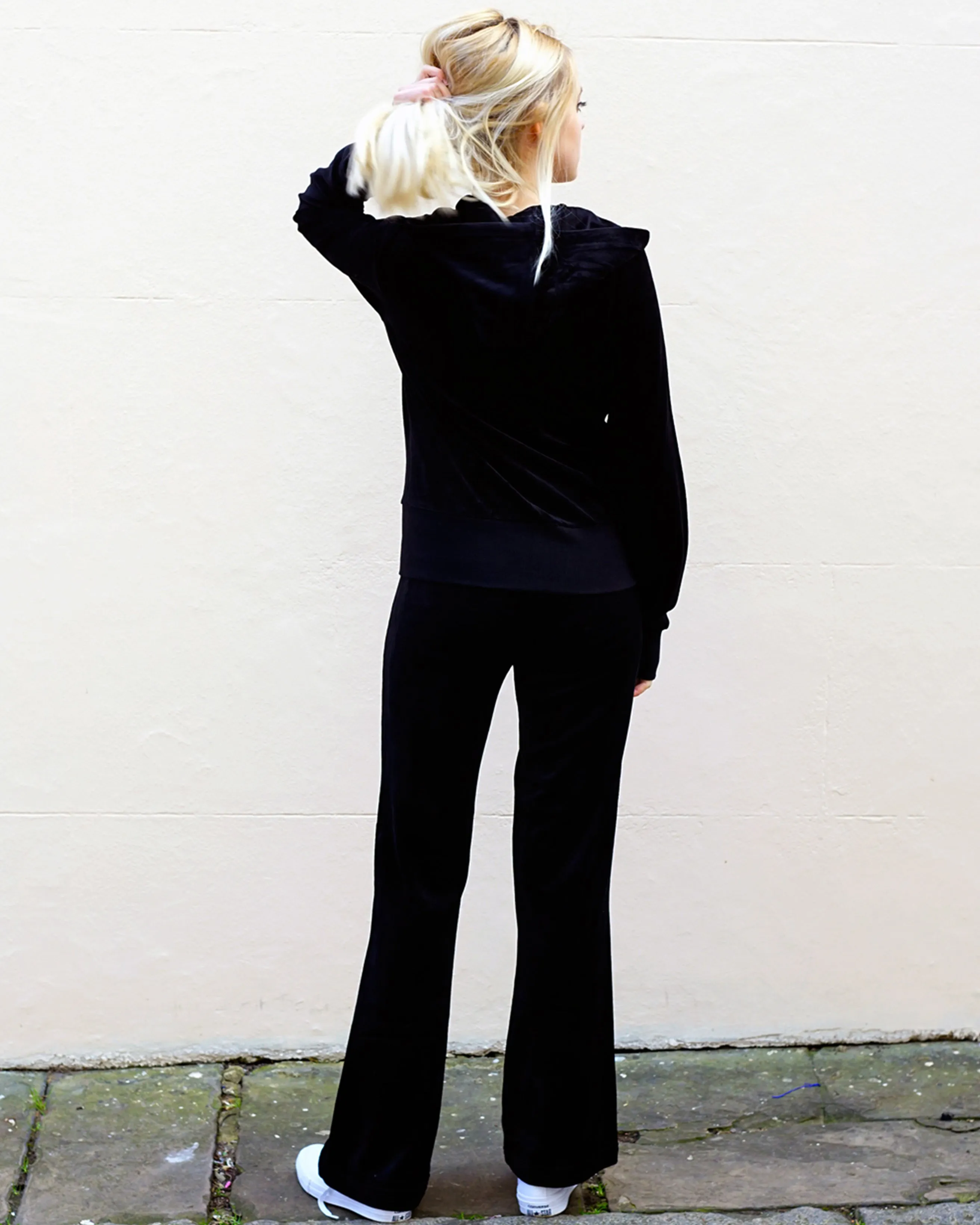 Velour Tracksuits With Hoody (Black Color)