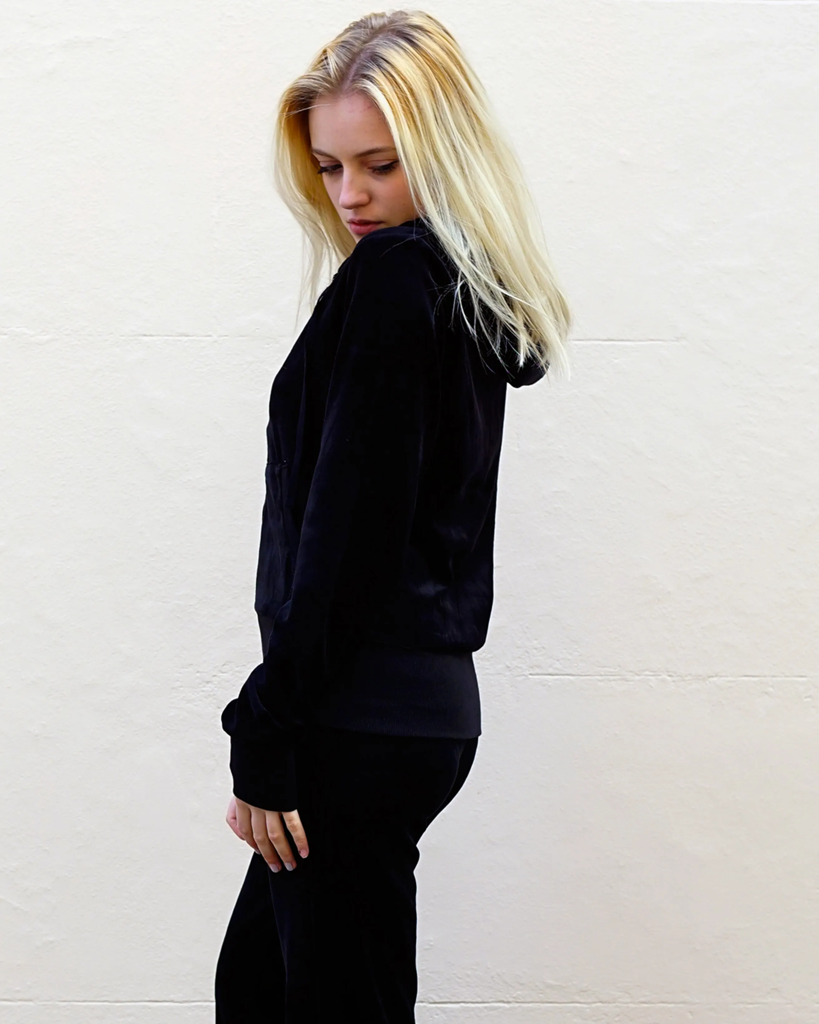 Velour Tracksuits With Hoody (Black Color)
