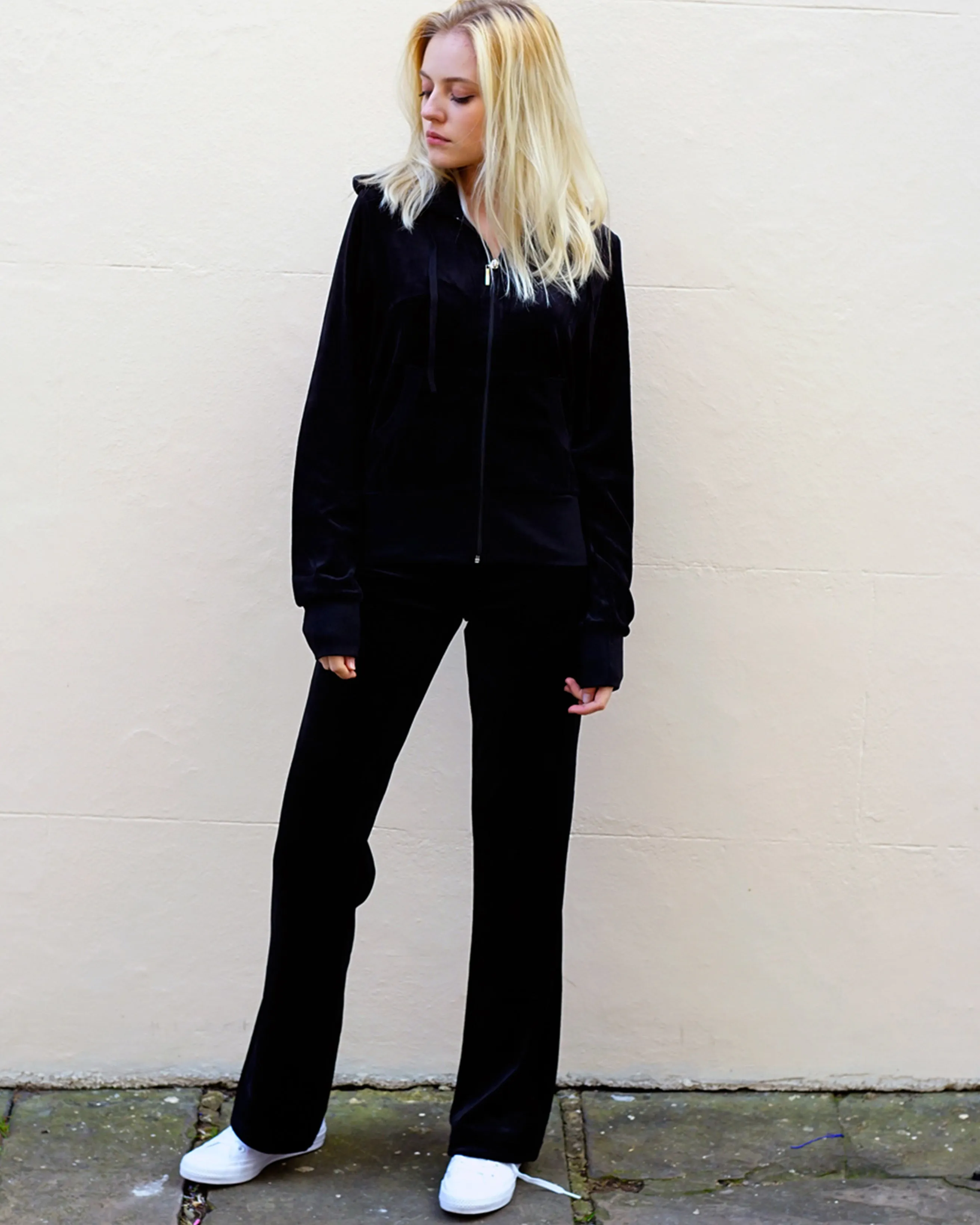 Velour Tracksuits With Hoody (Black Color)