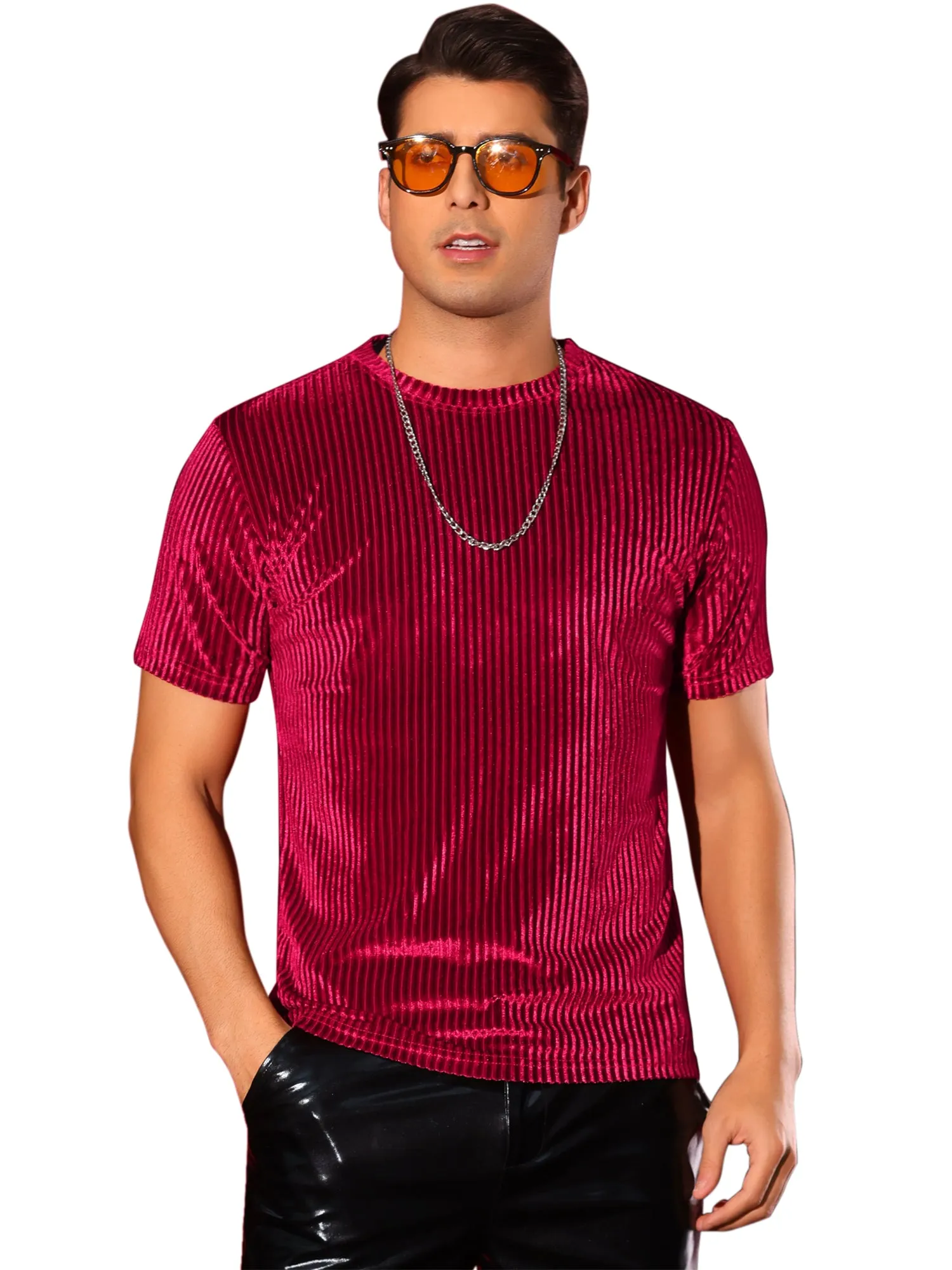 Velvet T-Shirts for Men's Crew Neck Short Sleeve Tee Tops Disco Velour t Shirts