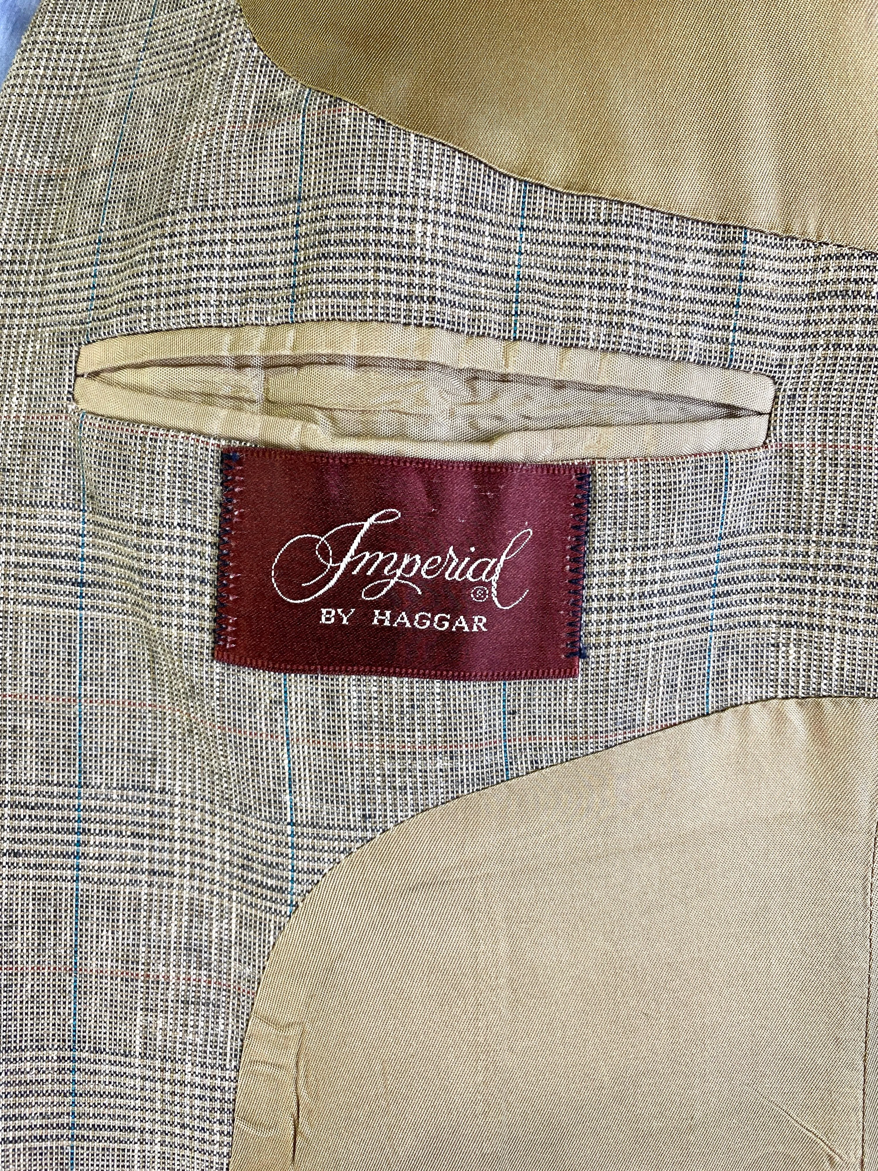 Vintage 1980s Grey/ Beige/ Blue Glen Plaid 2-Piece Men's Suit, Imperial by Haggar, 40