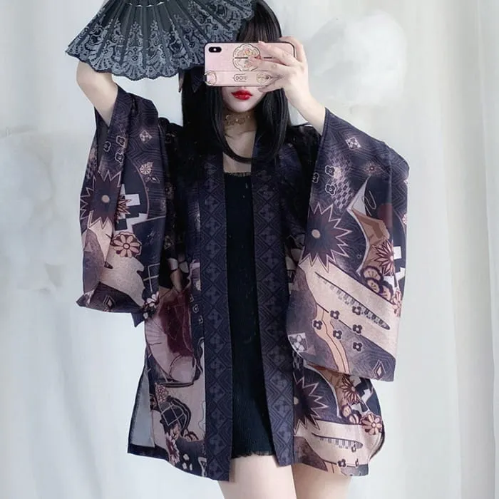 Vintage Anime Print Cardigan Kimono Outerwear