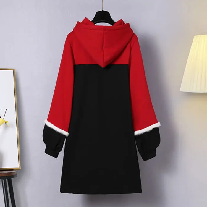 Vintage Bunny Tassel Plush Hooded Sweatshirt Dress