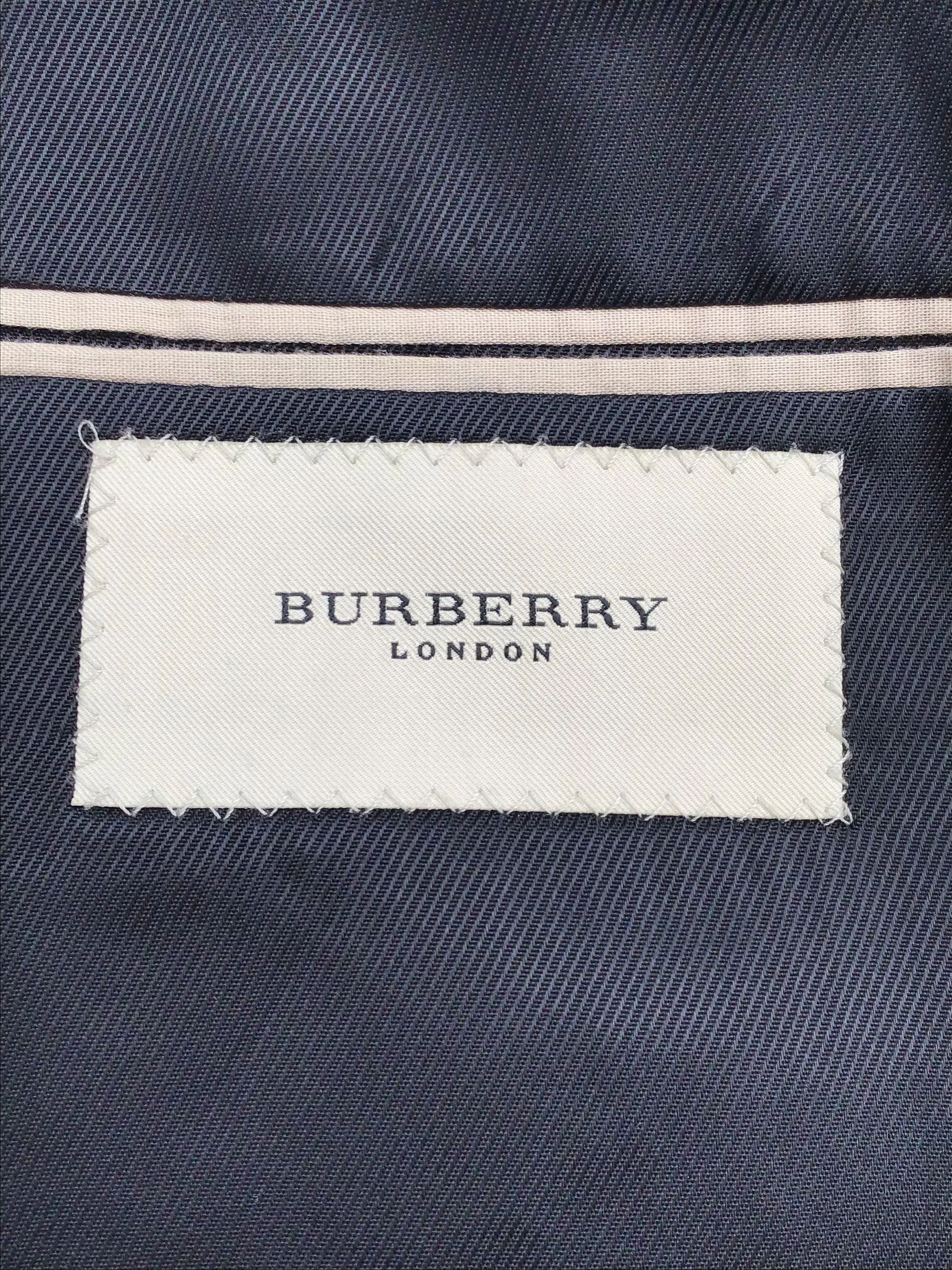 Vintage Burberry London Men's Black Blue Pinstripe Wool Blazer- Size 40 With COA