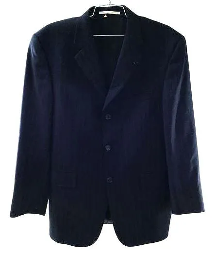 Vintage Burberry London Men's Black Blue Pinstripe Wool Blazer- Size 40 With COA