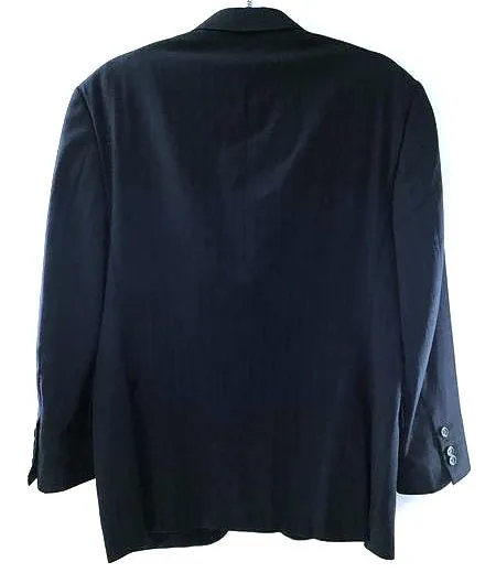 Vintage Burberry London Men's Black Blue Pinstripe Wool Blazer- Size 40 With COA