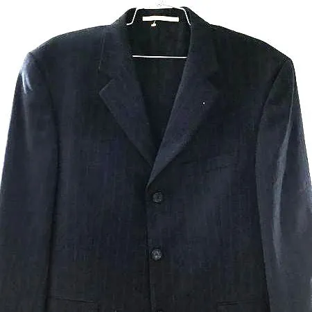 Vintage Burberry London Men's Black Blue Pinstripe Wool Blazer- Size 40 With COA
