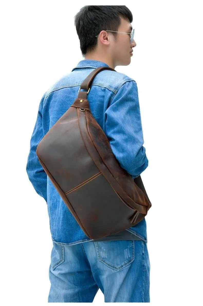 Vintage Crazy Horse Leather Waist Bag Hands-Free Travel