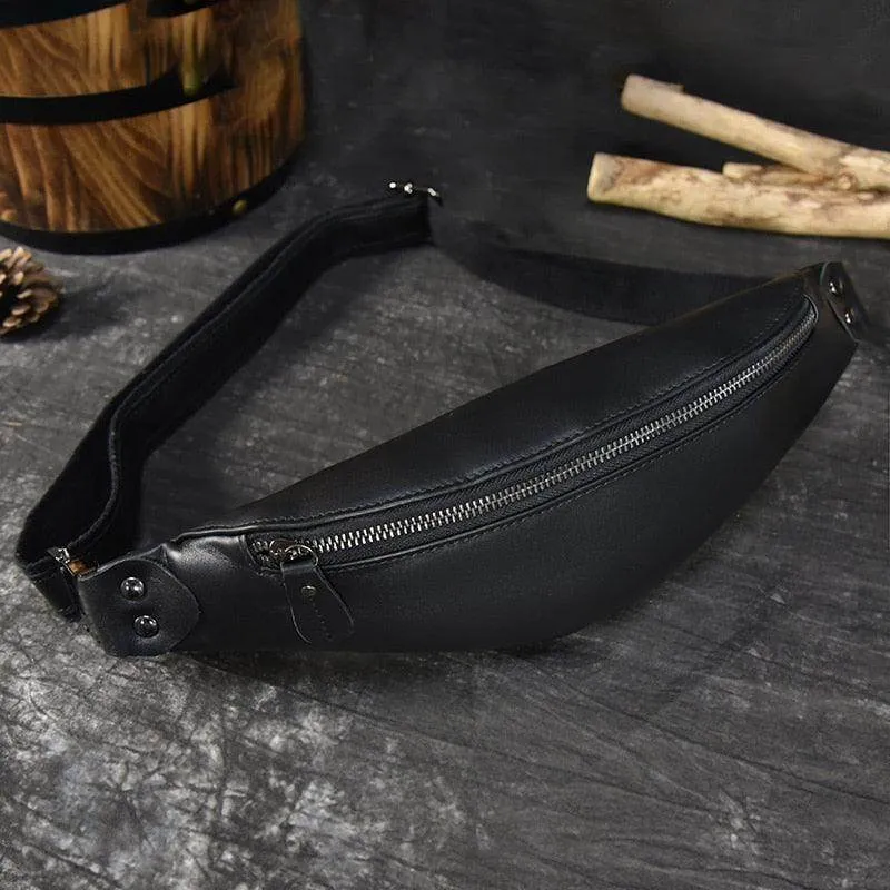 Vintage Crazy Horse Leather Waist Bag Hands-Free Travel
