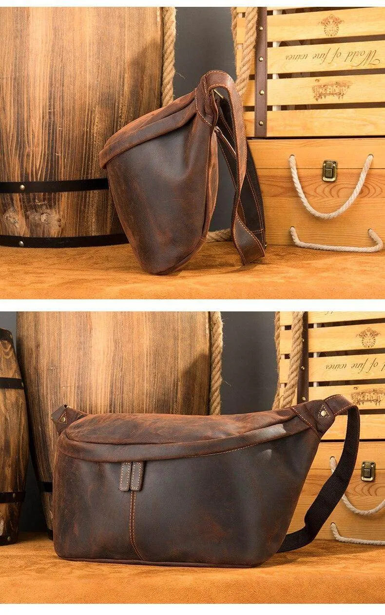 Vintage Crazy Horse Leather Waist Bag Hands-Free Travel