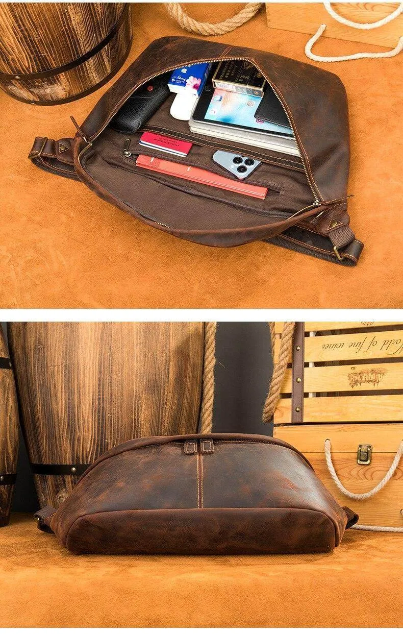 Vintage Crazy Horse Leather Waist Bag Hands-Free Travel