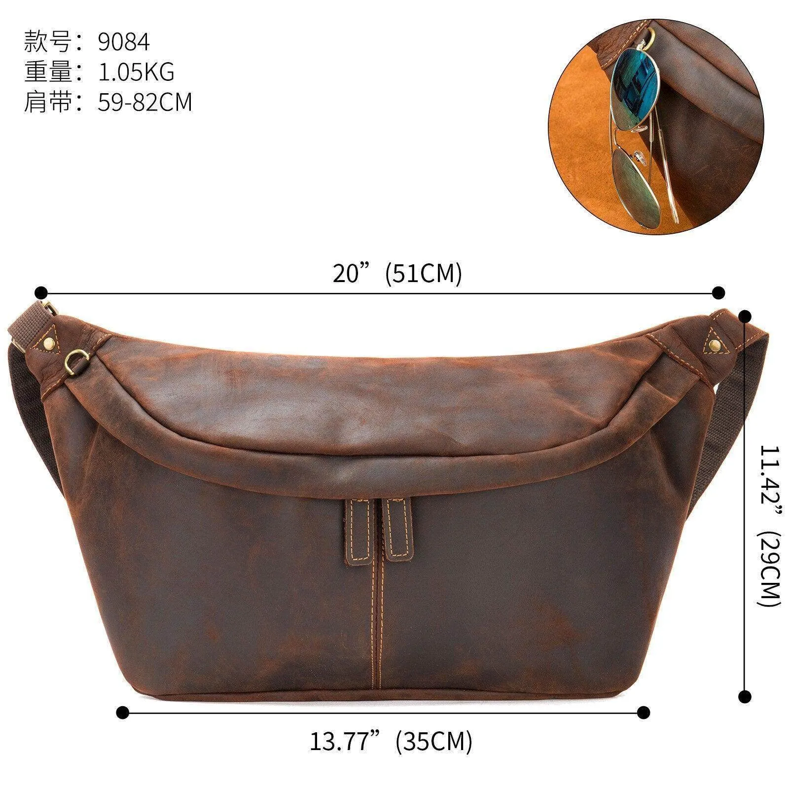 Vintage Crazy Horse Leather Waist Bag Hands-Free Travel