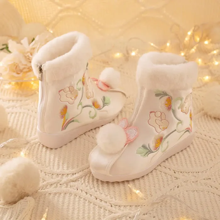 Vintage Embroidery Bunny Plush Boots