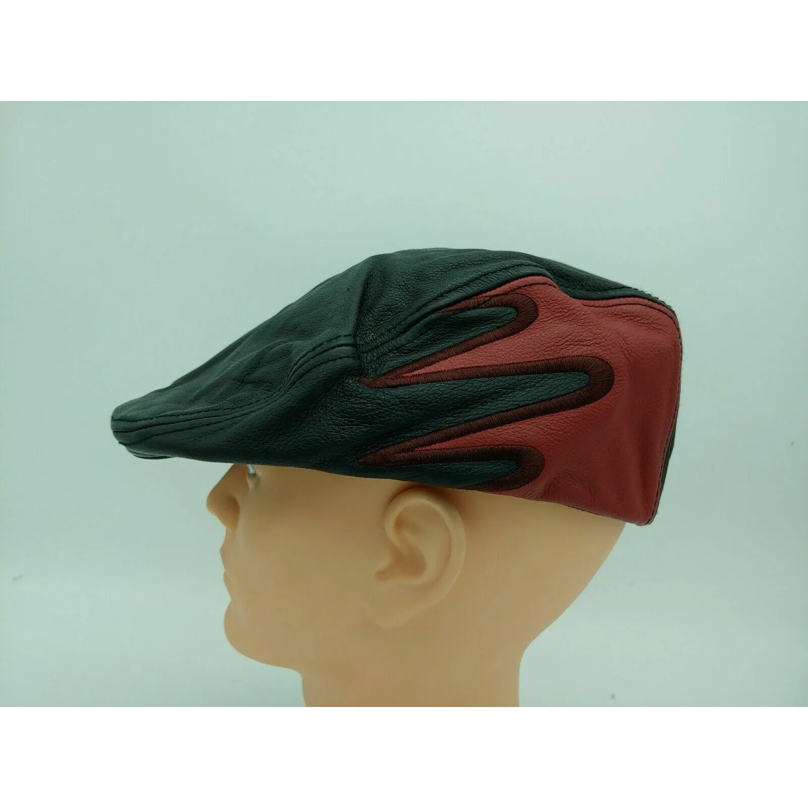 Vintage Harley-Davidson Red & Black 100%Leather Embroidered Size M Cap Hat