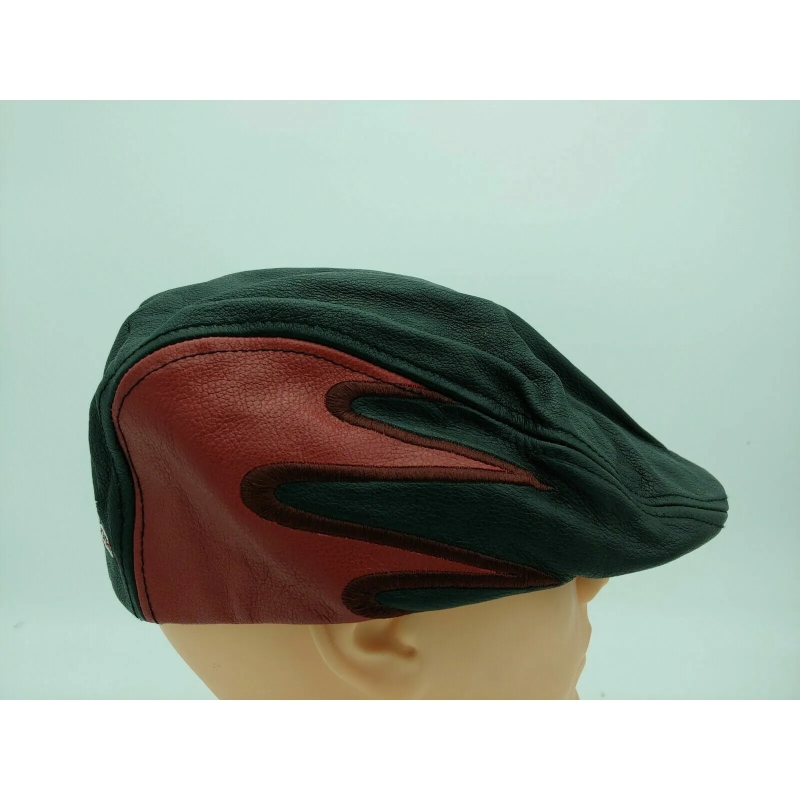 Vintage Harley-Davidson Red & Black 100%Leather Embroidered Size M Cap Hat