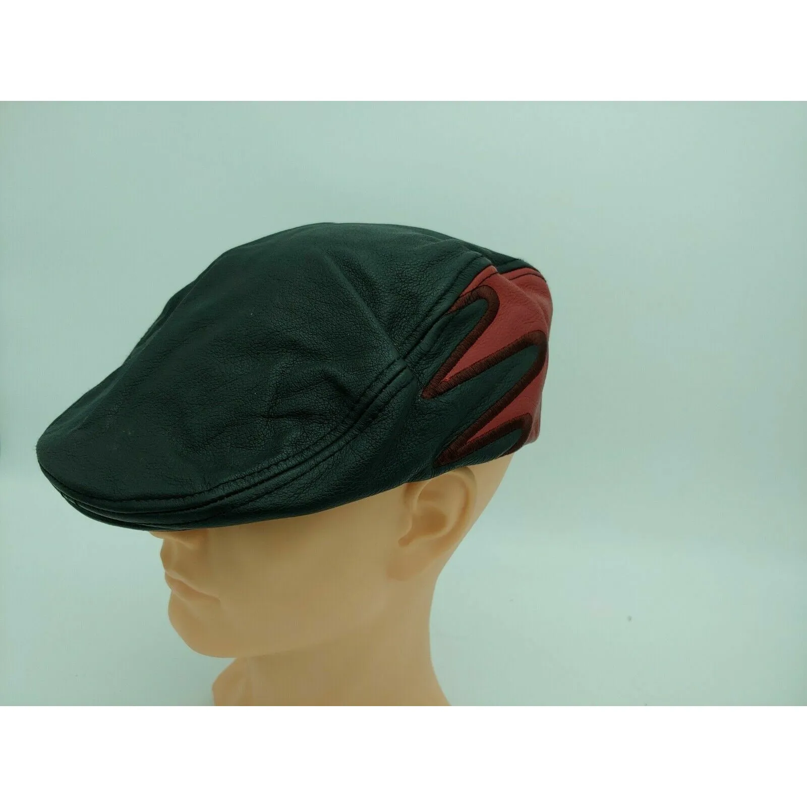 Vintage Harley-Davidson Red & Black 100%Leather Embroidered Size M Cap Hat
