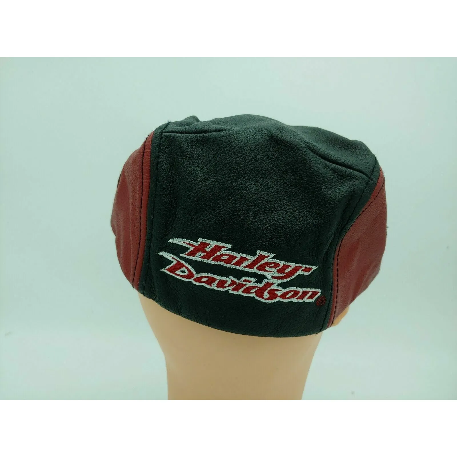 Vintage Harley-Davidson Red & Black 100%Leather Embroidered Size M Cap Hat