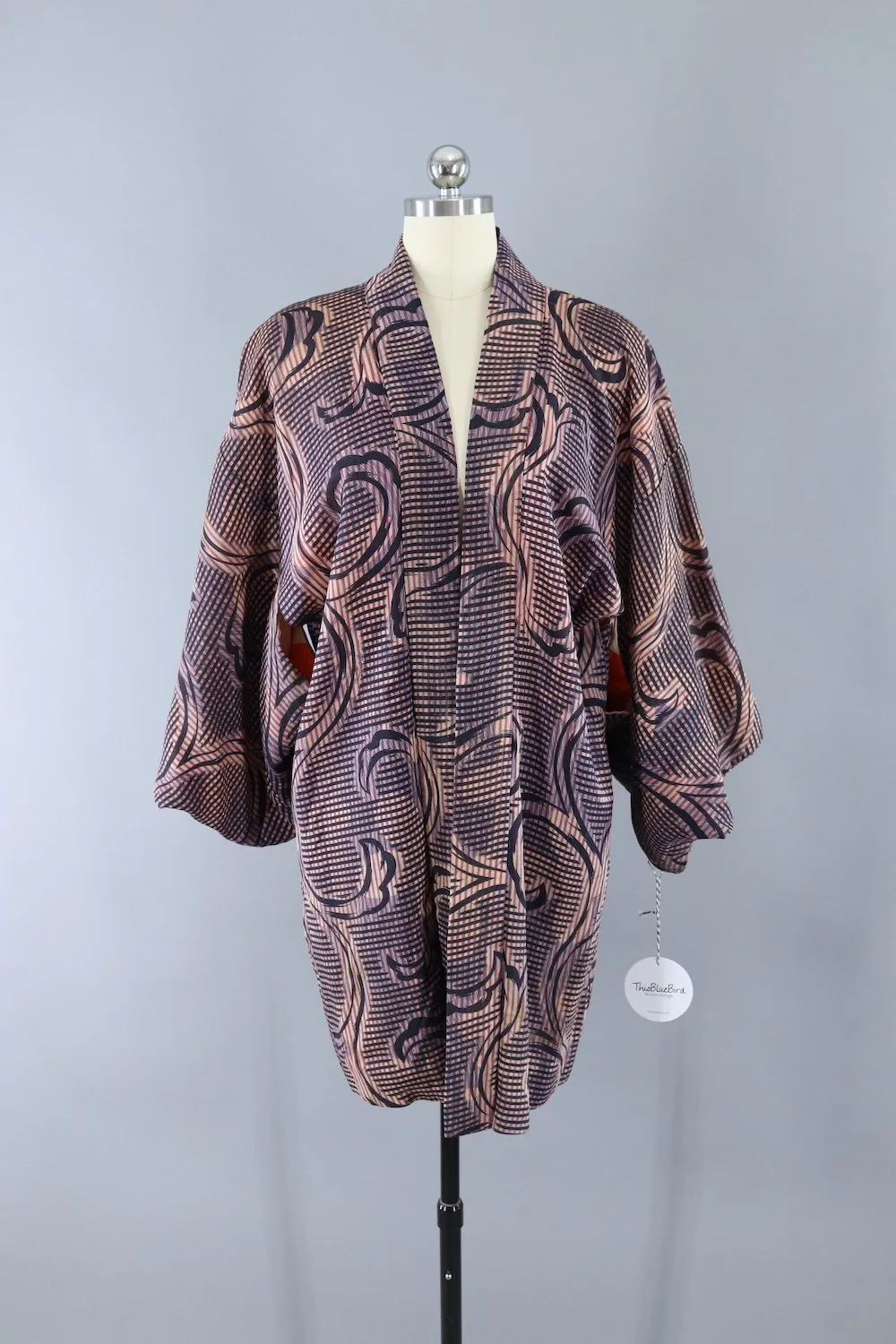 Vintage Kimono Cardigan Jacket / Blue and Pink Gingham
