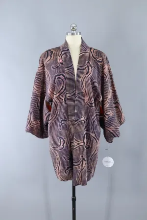 Vintage Kimono Cardigan Jacket / Blue and Pink Gingham