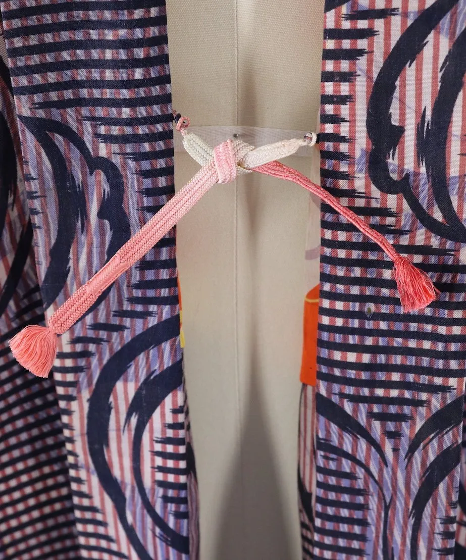 Vintage Kimono Cardigan Jacket / Blue and Pink Gingham