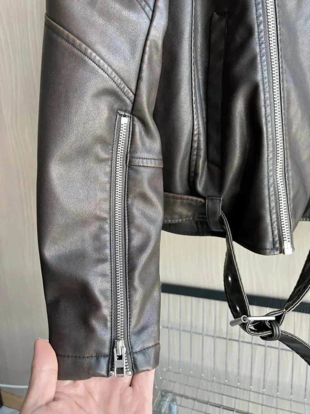 Vintage Men Leather Biker Jacket