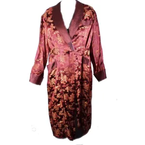 Vintage Mens Rayon Damask Robe Asian 1940s L XL Maroon Gold WW2