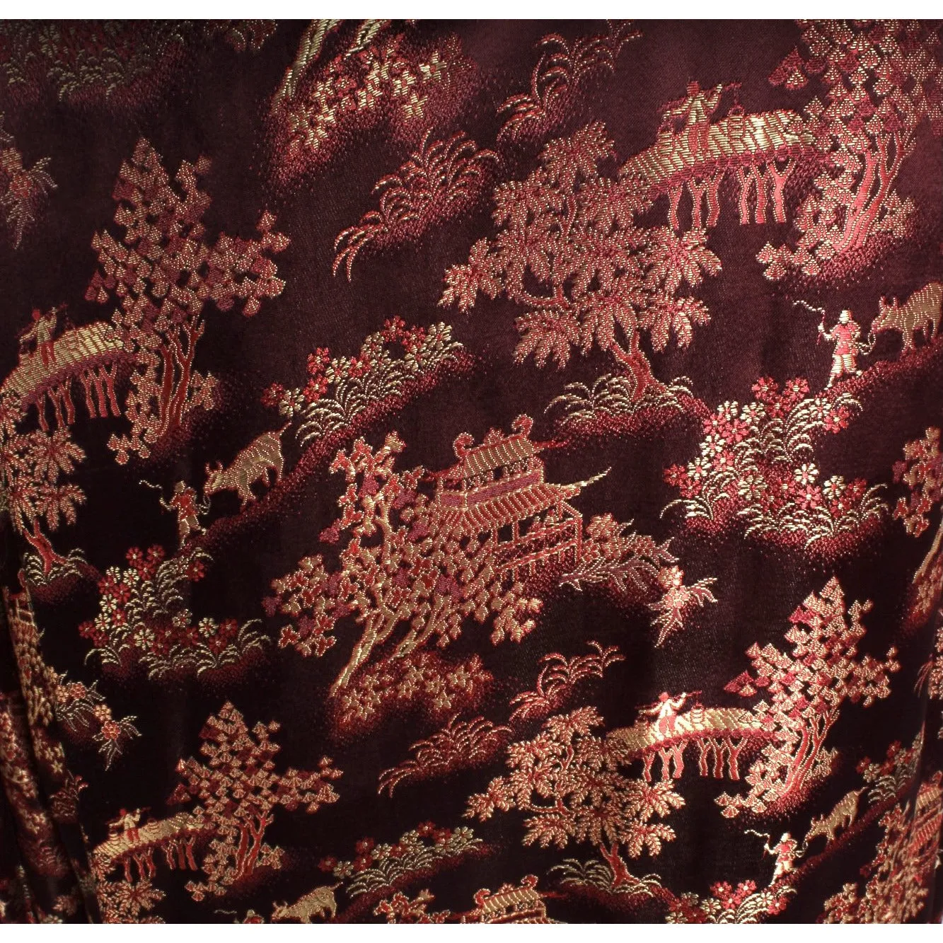 Vintage Mens Rayon Damask Robe Asian 1940s L XL Maroon Gold WW2