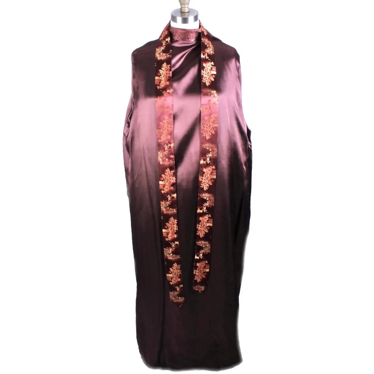 Vintage Mens Rayon Damask Robe Asian 1940s L XL Maroon Gold WW2
