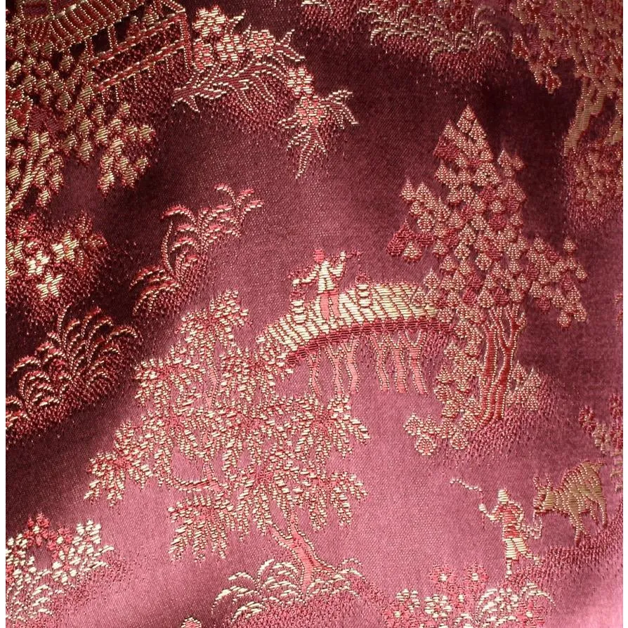 Vintage Mens Rayon Damask Robe Asian 1940s L XL Maroon Gold WW2