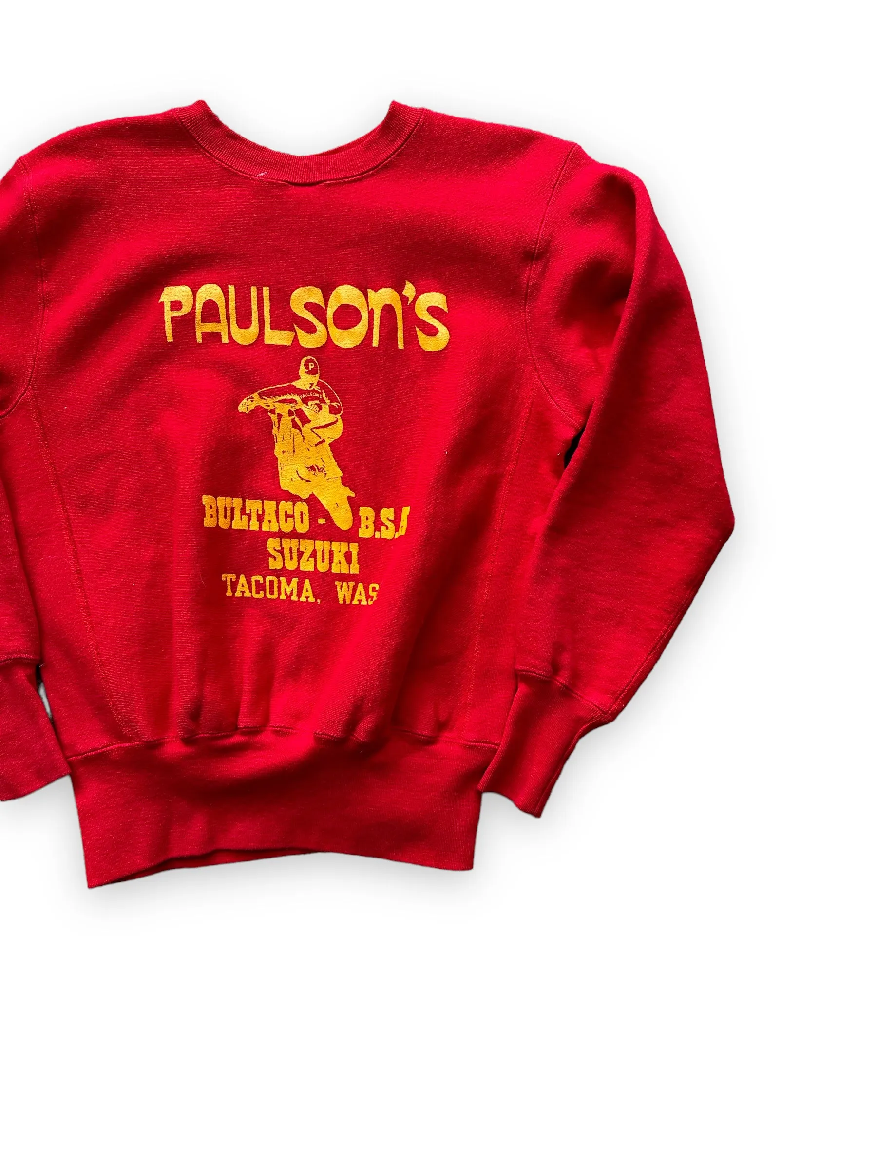 Vintage Paulson's Motorcycles Champion Reverse Weave Crewneck Sweatshirt SZ S | Seattle Vintage Crewnecks | Barn Owl Vintage Seattle