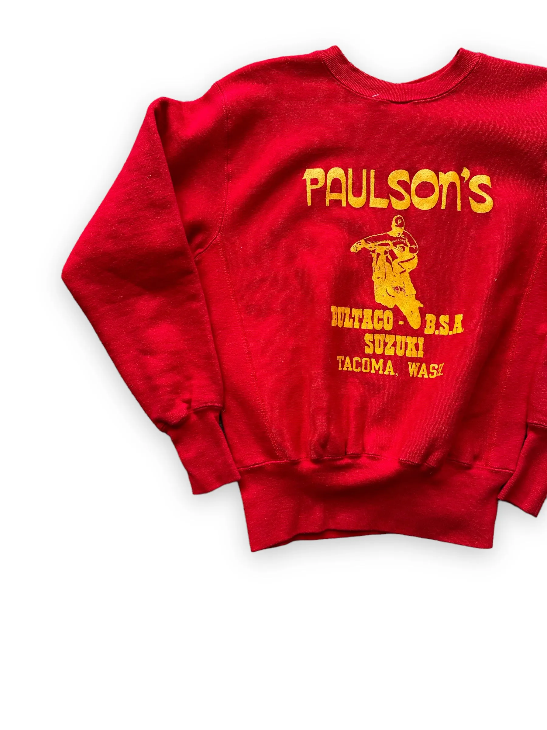 Vintage Paulson's Motorcycles Champion Reverse Weave Crewneck Sweatshirt SZ S | Seattle Vintage Crewnecks | Barn Owl Vintage Seattle