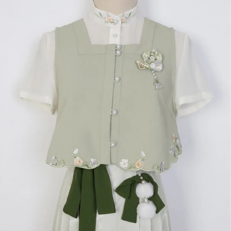 Vintage Vest Chiffon T-Shirt Pleated Skirt