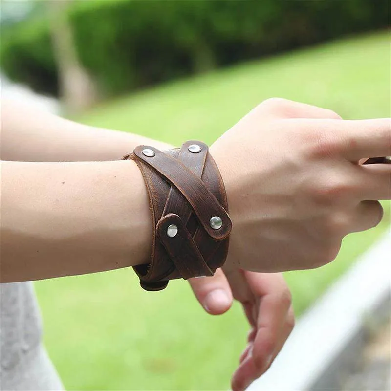 Vintage Wide Cuff Mens Bracelets Punk Hip Hop Wristbands