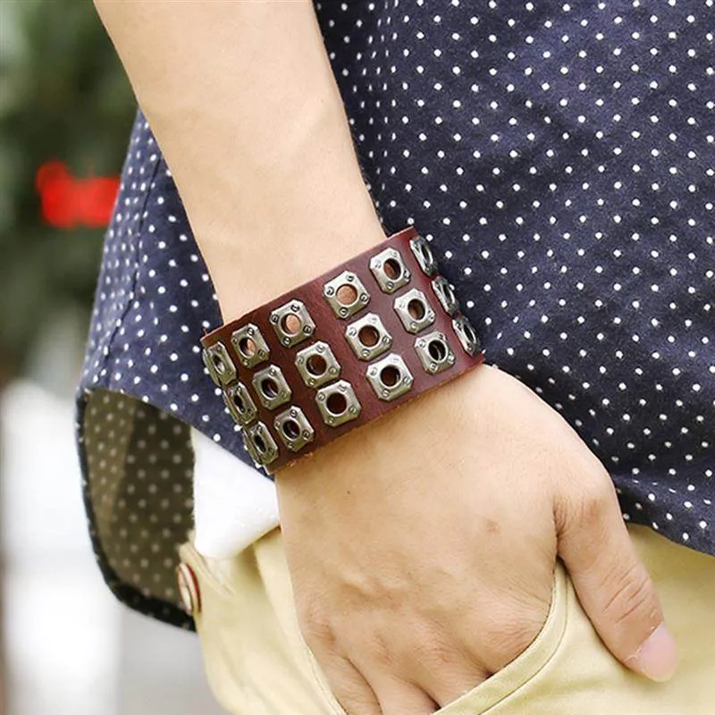 Vintage Wide Cuff Mens Bracelets Punk Hip Hop Wristbands