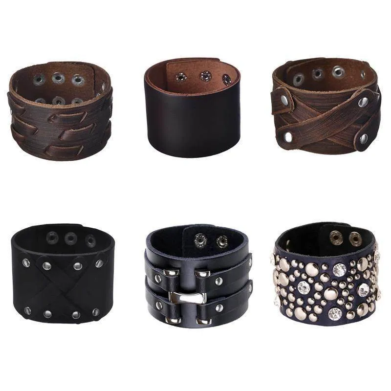 Vintage Wide Cuff Mens Bracelets Punk Hip Hop Wristbands