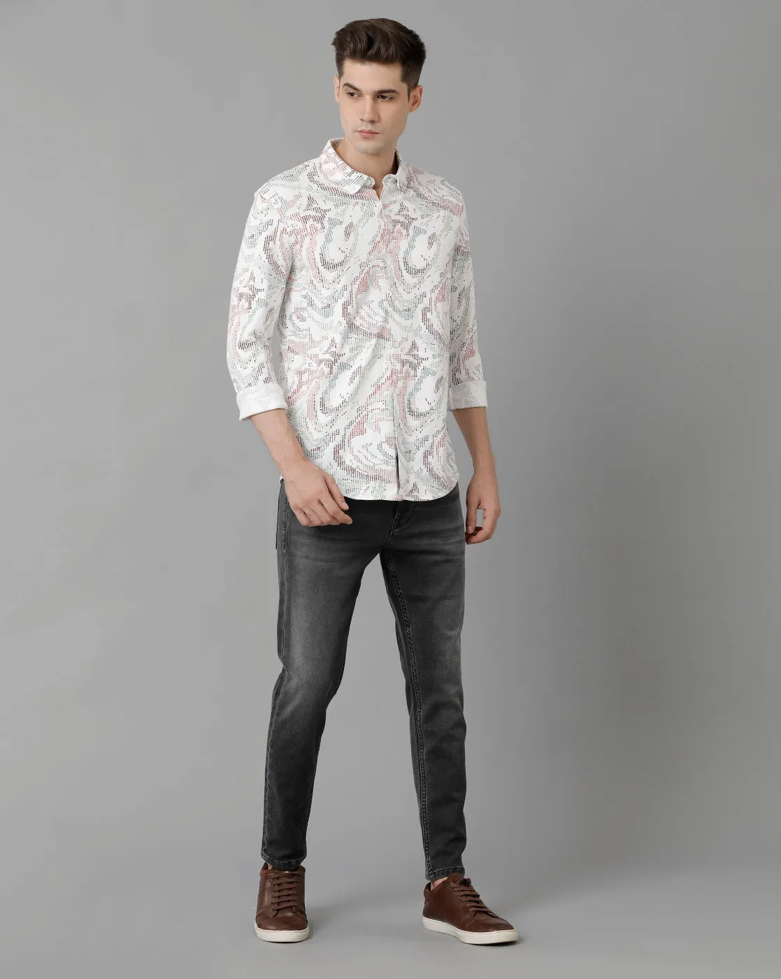 Voi Jeans Men's White Slim Fit  Shirt