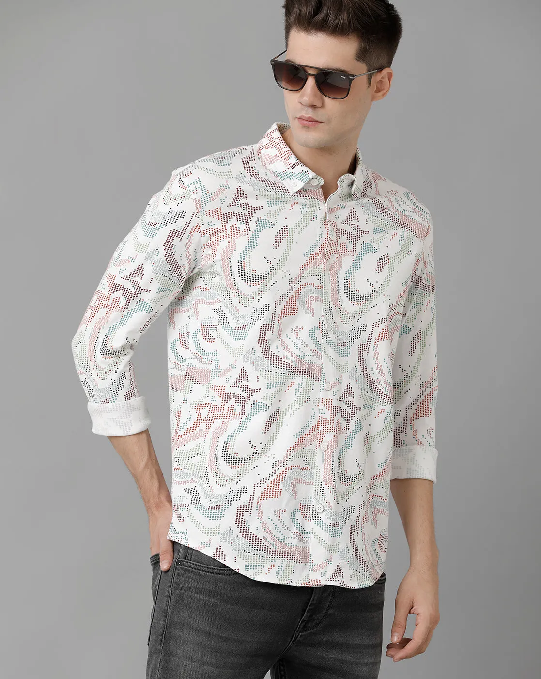 Voi Jeans Men's White Slim Fit  Shirt