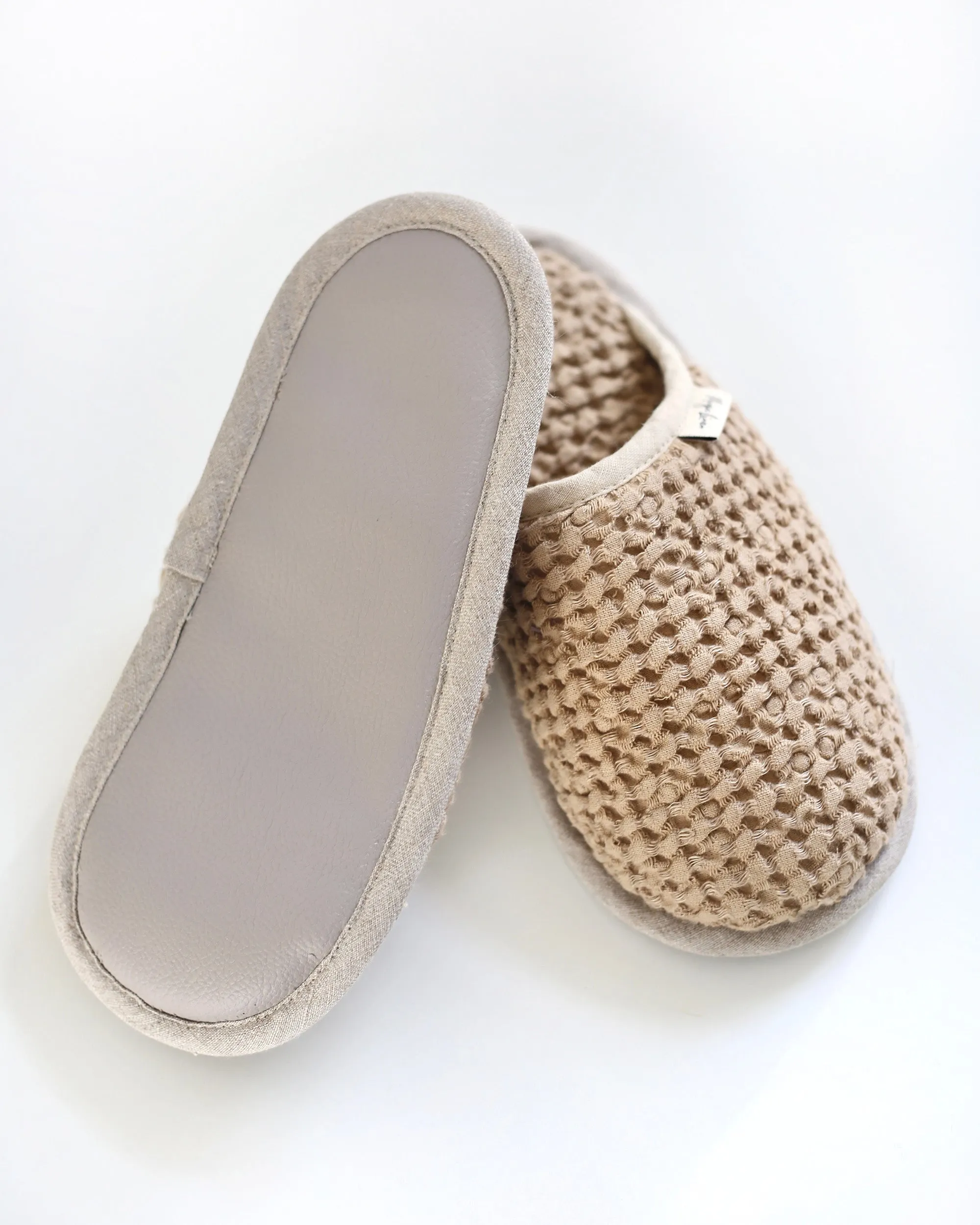 Waffle linen unisex slippers in Beige