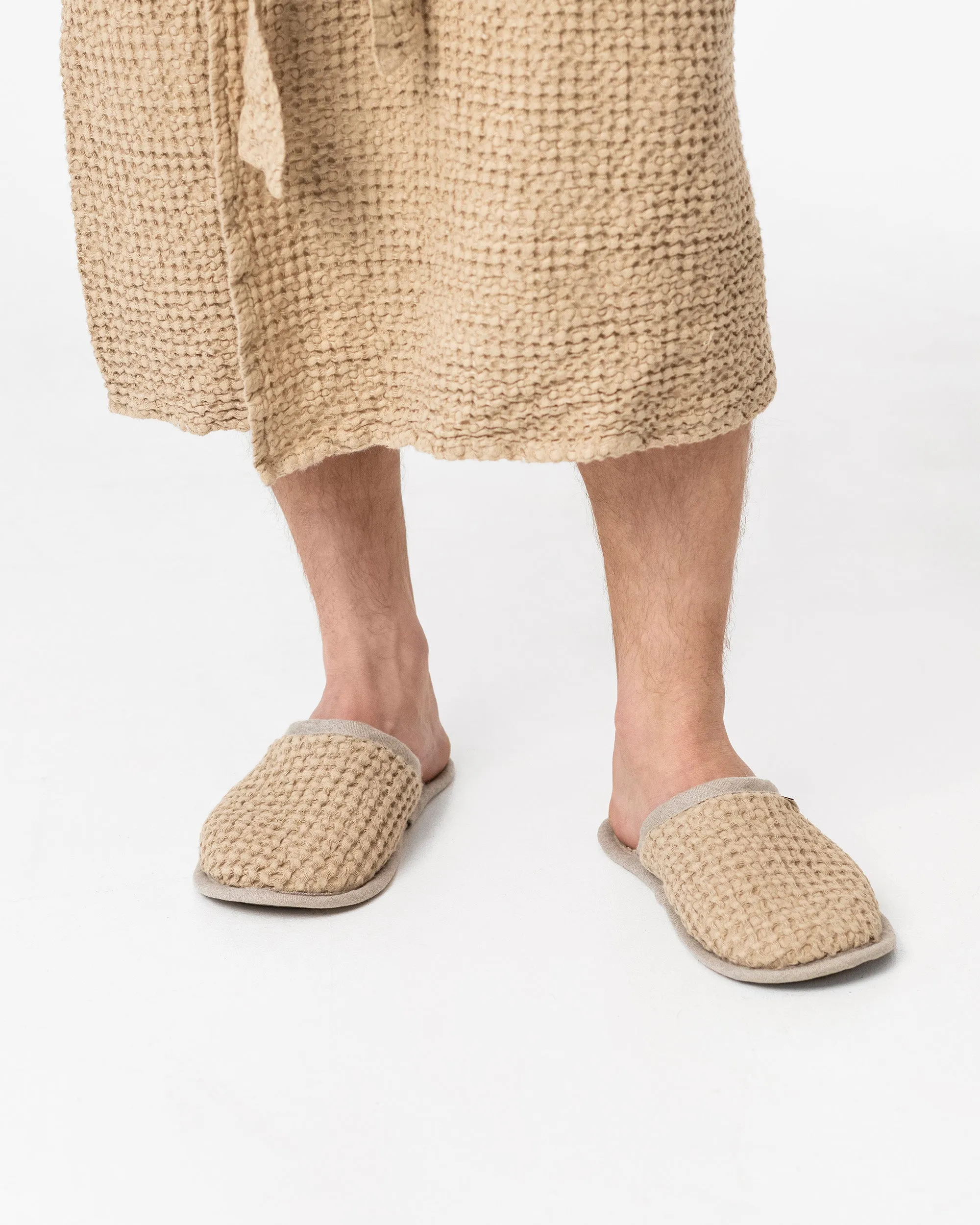 Waffle linen unisex slippers in Beige