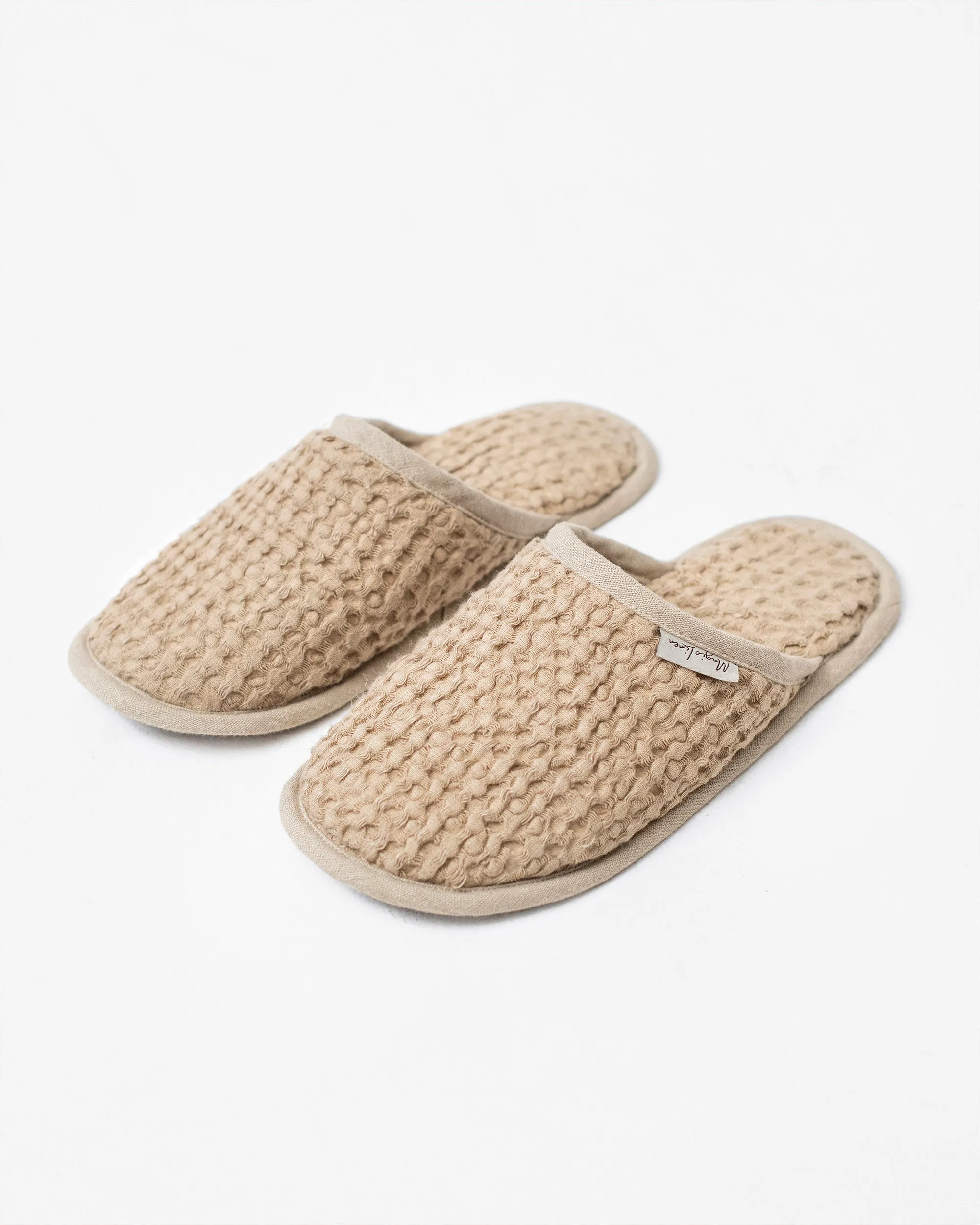 Waffle linen unisex slippers in Beige