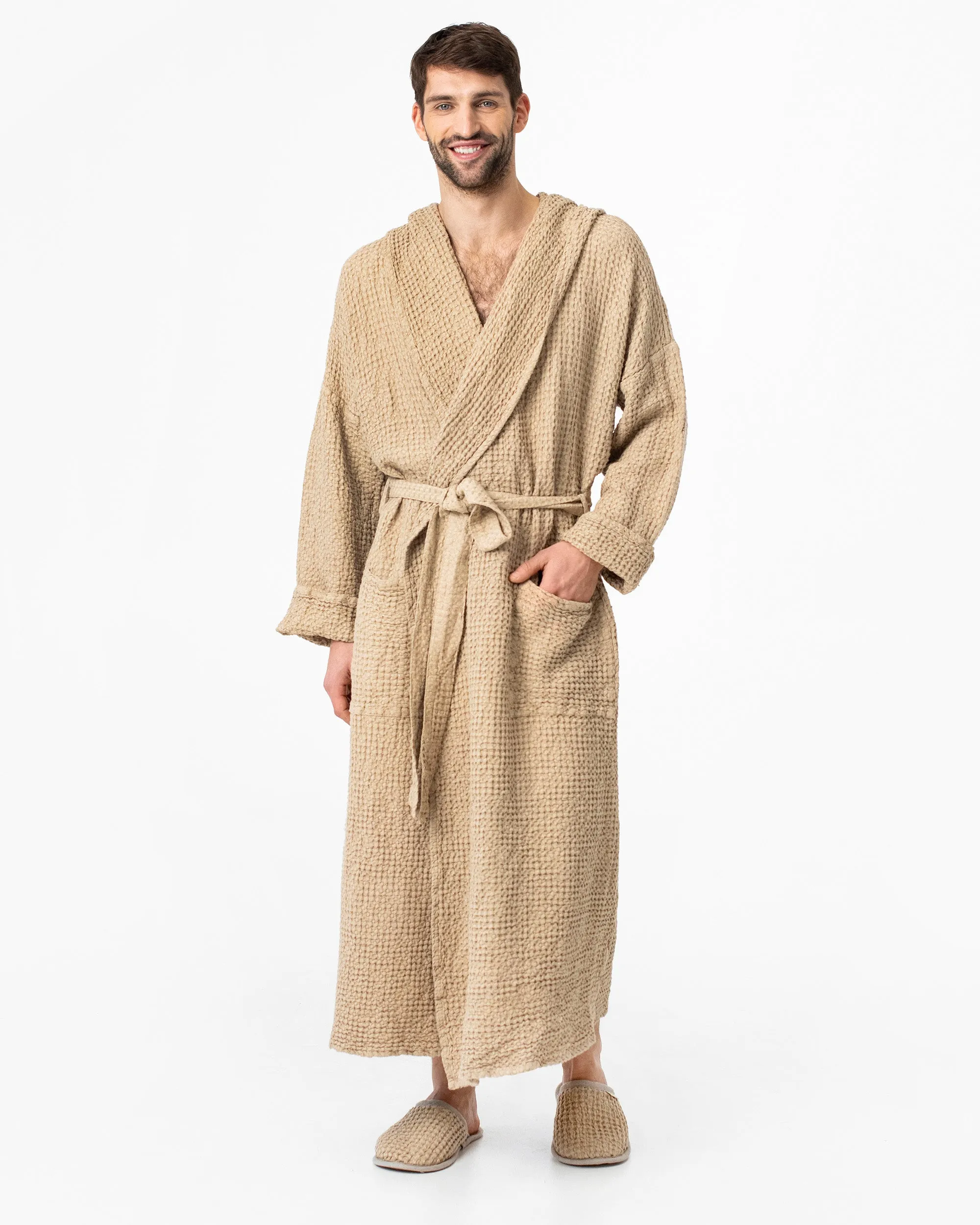 Waffle linen unisex slippers in Beige