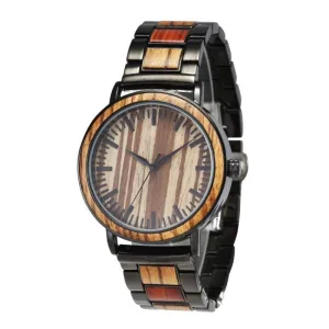 Waterproof Business Wood & Stainless Steel Quartz Watch