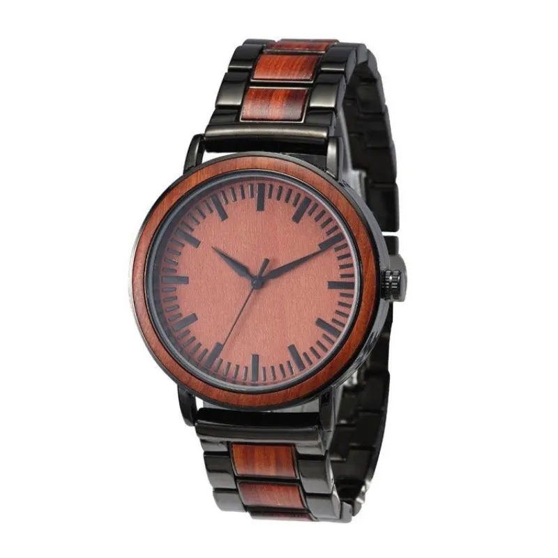 Waterproof Business Wood & Stainless Steel Quartz Watch