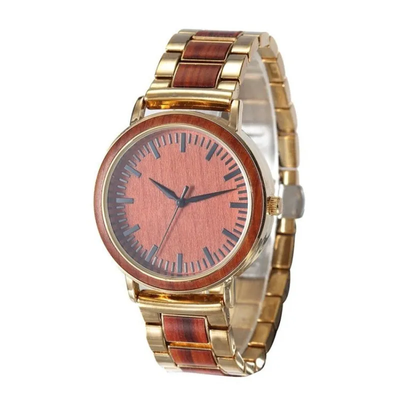 Waterproof Business Wood & Stainless Steel Quartz Watch