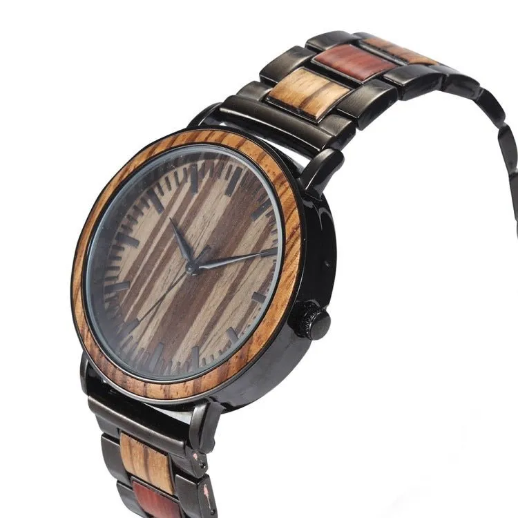Waterproof Business Wood & Stainless Steel Quartz Watch