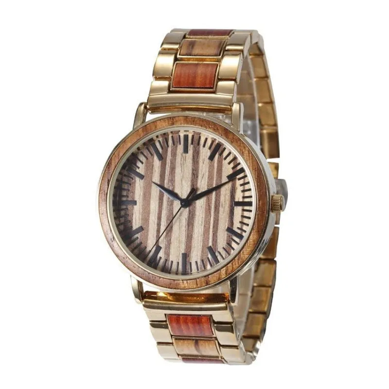 Waterproof Business Wood & Stainless Steel Quartz Watch