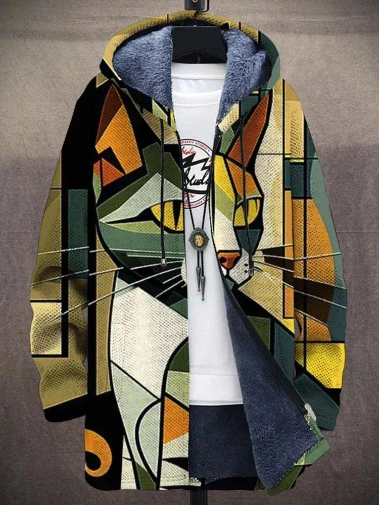 Wayne – Unisex Vibrant Cat-Print Hoodie with Warm Fleece Lining and Artistic Design